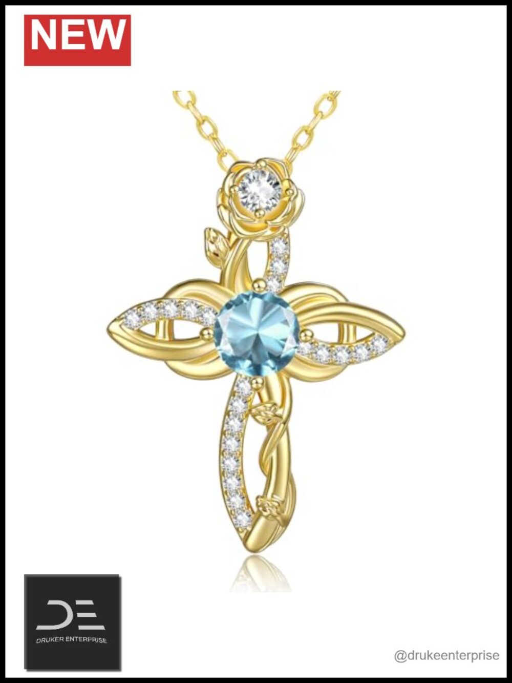 14K Gold Plated Rose Infinity Cross Birthstone Pendant Necklace